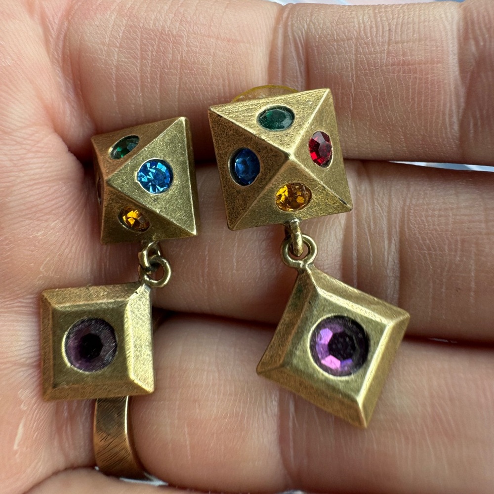 Patricia Locke multicolor crystal gold tone post dangle earrings